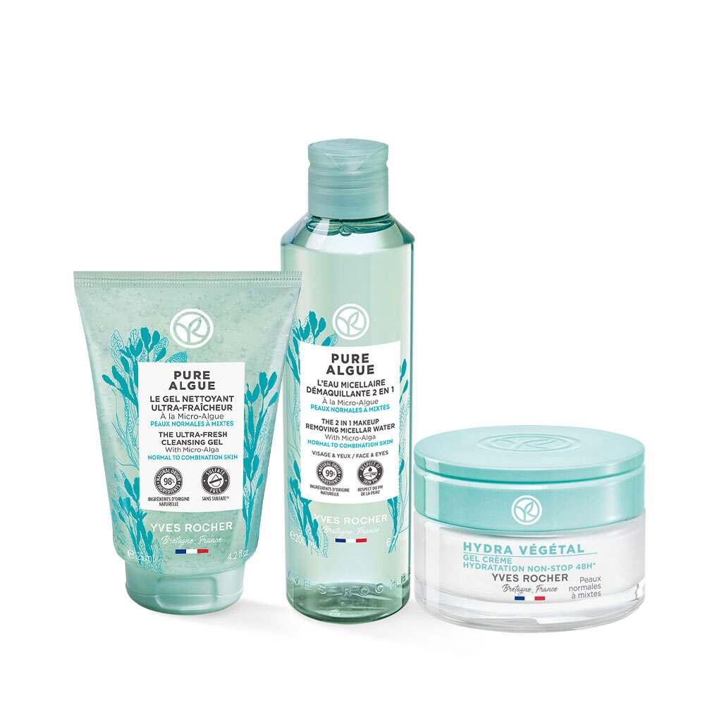 Pure Algue skincare set: cleansing gel, micellar water & Hydra creme by Yves Rocher for dry skin on Tampa Home & Garden Store