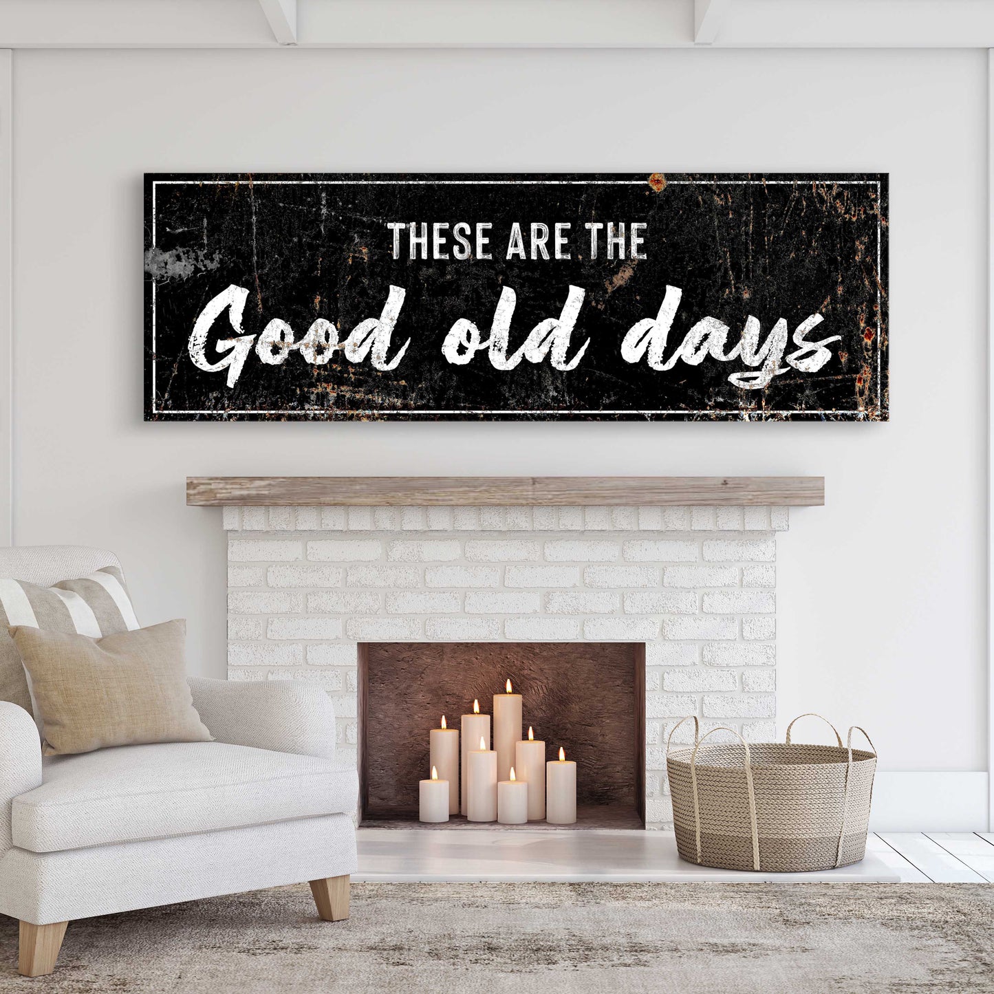 Canvas These Are The Good Old Days III sign with distressed black background on Tampa Home & Garden Store