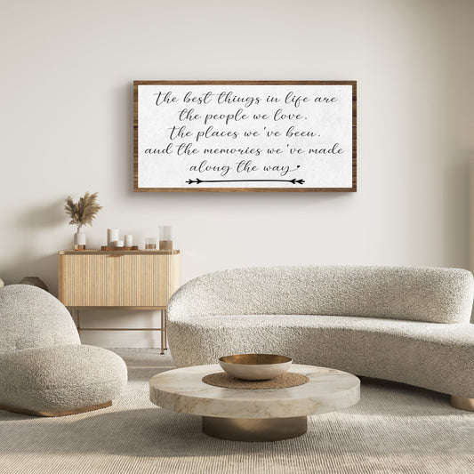 The Best Things In Life Sign II canvas by Tailored Canvases; black script on white canvas on Tampa Home & Garden Store