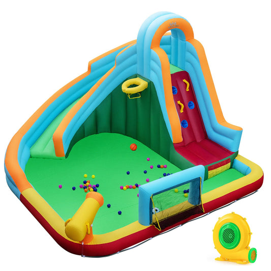 Inflatable Water Slide Park 6-in-1 Giant Bounce House with Long Slide Splash Pool Climbing Wall - Tampa Home & Garden Store