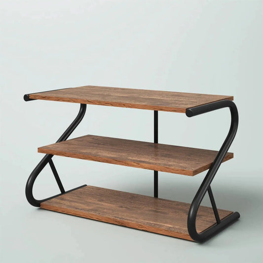 3-Tier Shoe Rack with brown wood shelves and black curved metal frame HomePacific on Tampa Home & Garden Store