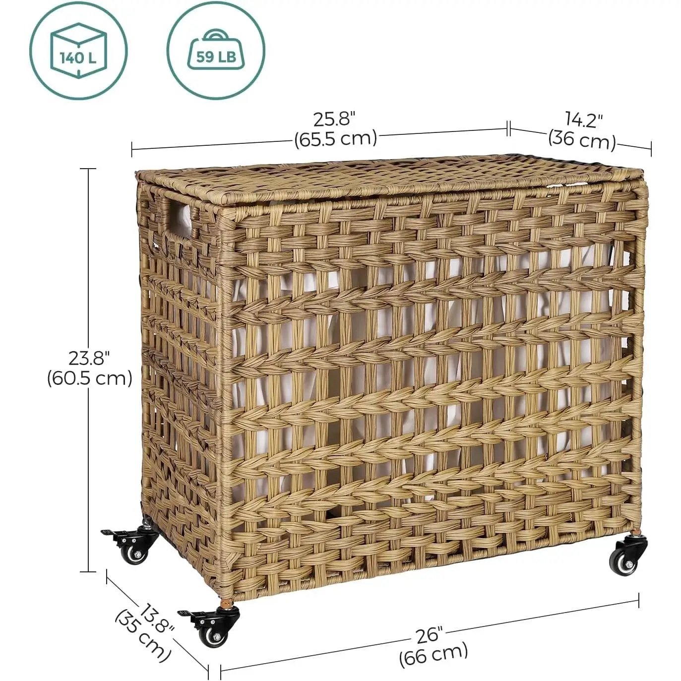 Tan PP rattan 3-bin laundry hamper sorter cart with casters and removable bags by HomePacific on Tampa Home & Garden Store
