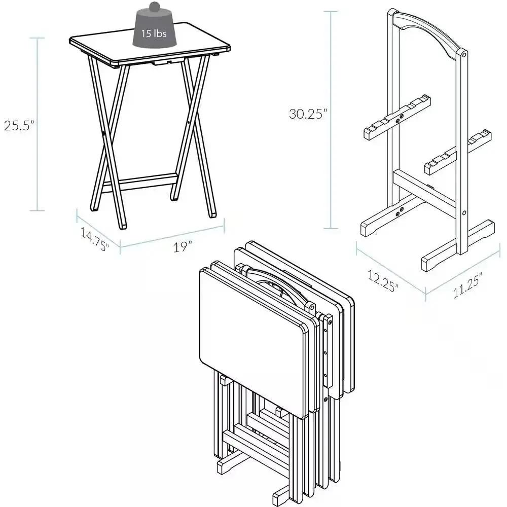 Set of 4 solid wood folding TV tray tables in natural finish with storage stand HomePacific on Tampa Home & Garden Store
