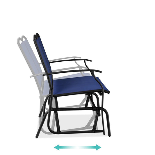 2 Seat Mesh Patio Loveseat Swing Glider Rocker with Armrests in Navy Blue - Tampa Home & Garden Store