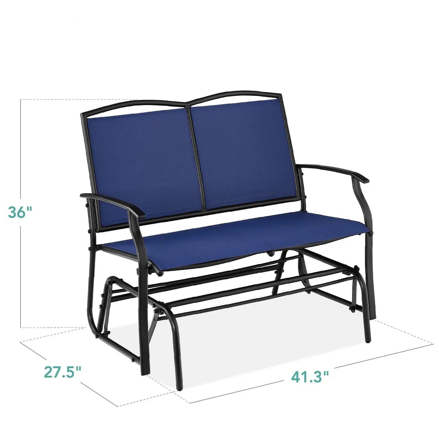 2 Seat Mesh Patio Loveseat Swing Glider Rocker with Armrests in Navy Blue - Tampa Home & Garden Store