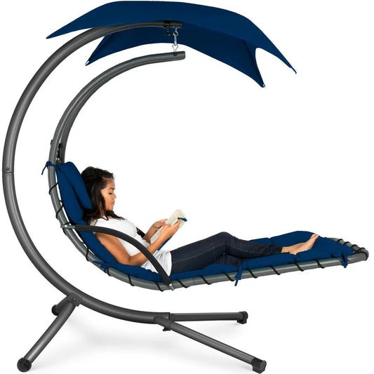 Navy Blue Single Person Sturdy Modern Chaise Lounger Hammock Chair Porch Swing - Tampa Home & Garden Store