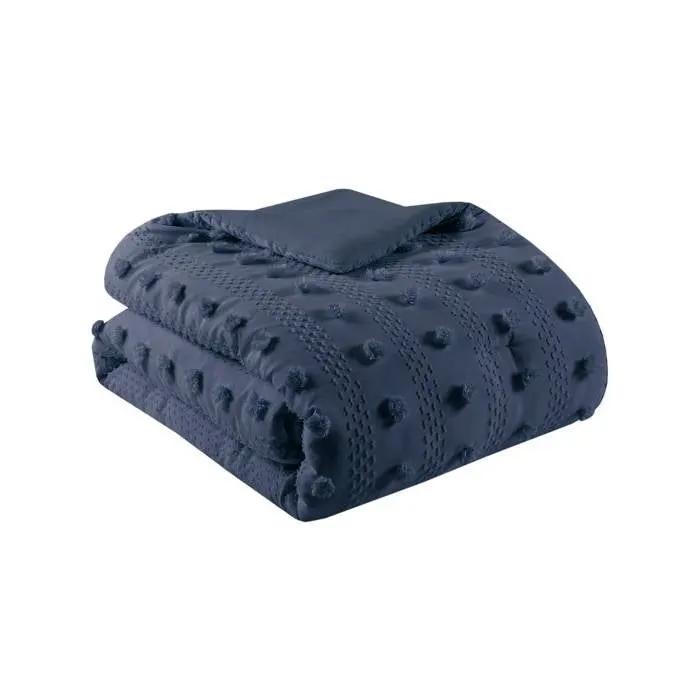 King/Cal King 3 Piece Navy Pompom Microfiber Hypoallergenic Comforter Set - Tampa Home & Garden Store