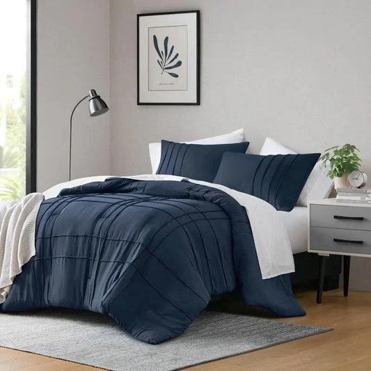 Twin/Twin XL Navy Microfiber Comforter Set with stitched panel design by HomePacific on Tampa Home & Garden Store