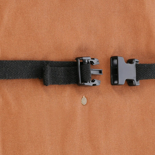Premium Canvas Work Apron for Projects with three black buckle clips on orange canvas fabric on Tampa Home & Garden Store