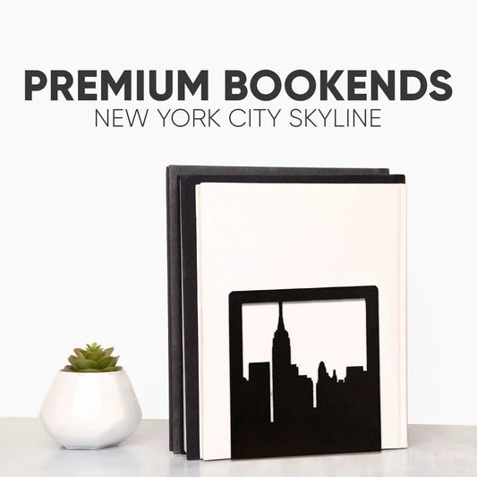 New York City Skyline metal bookends Geomod, black silhouette, set of 2 on Tampa Home & Garden Store