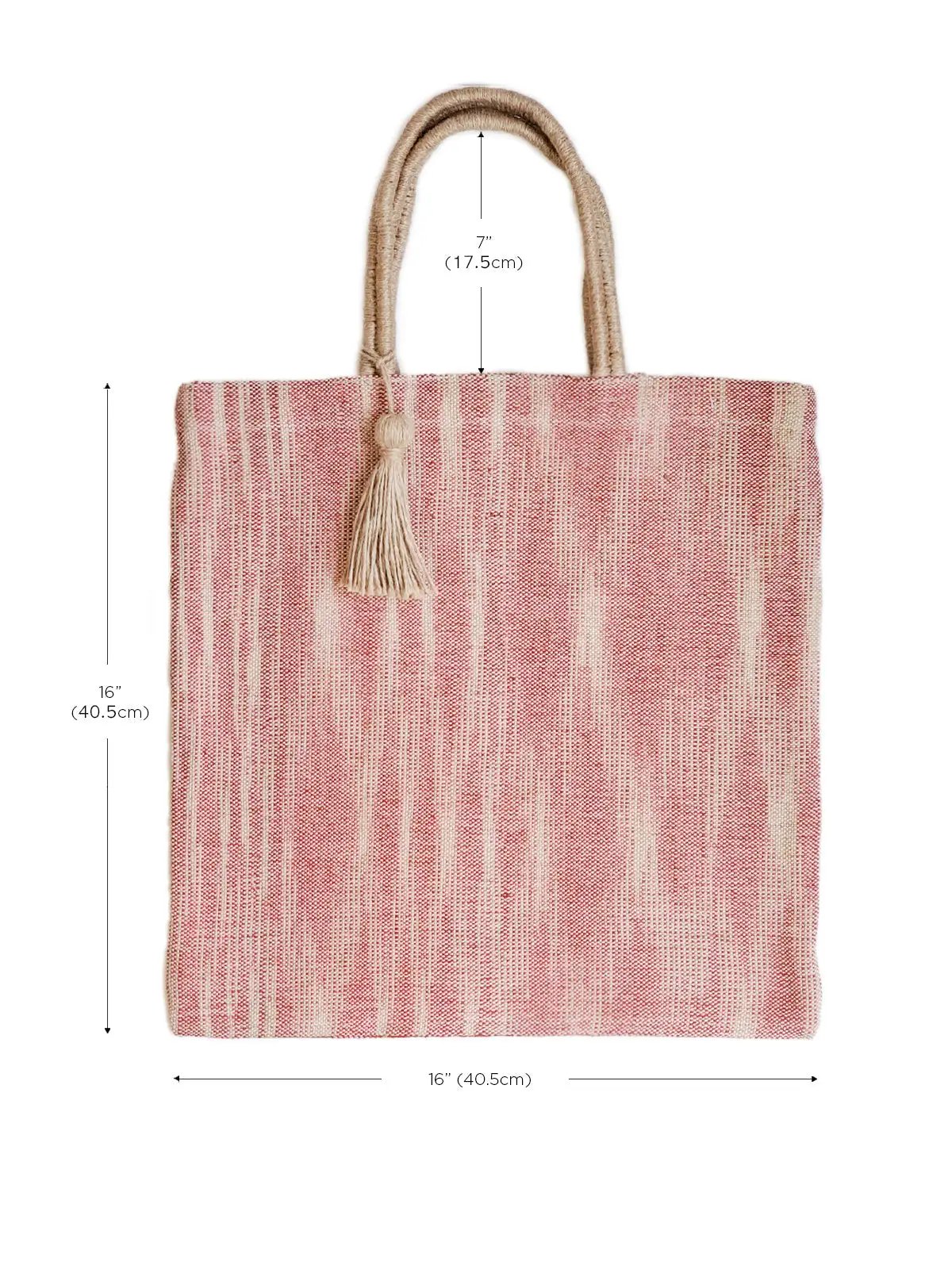 Nadi Jute Tote Bag red with rope handles and tassel by Korissa on Tampa Home & Garden Store