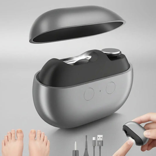 Electric Nail Clipper with LED Light USB-C Rechargeable, compact silver and black design on Tampa Home & Garden Store