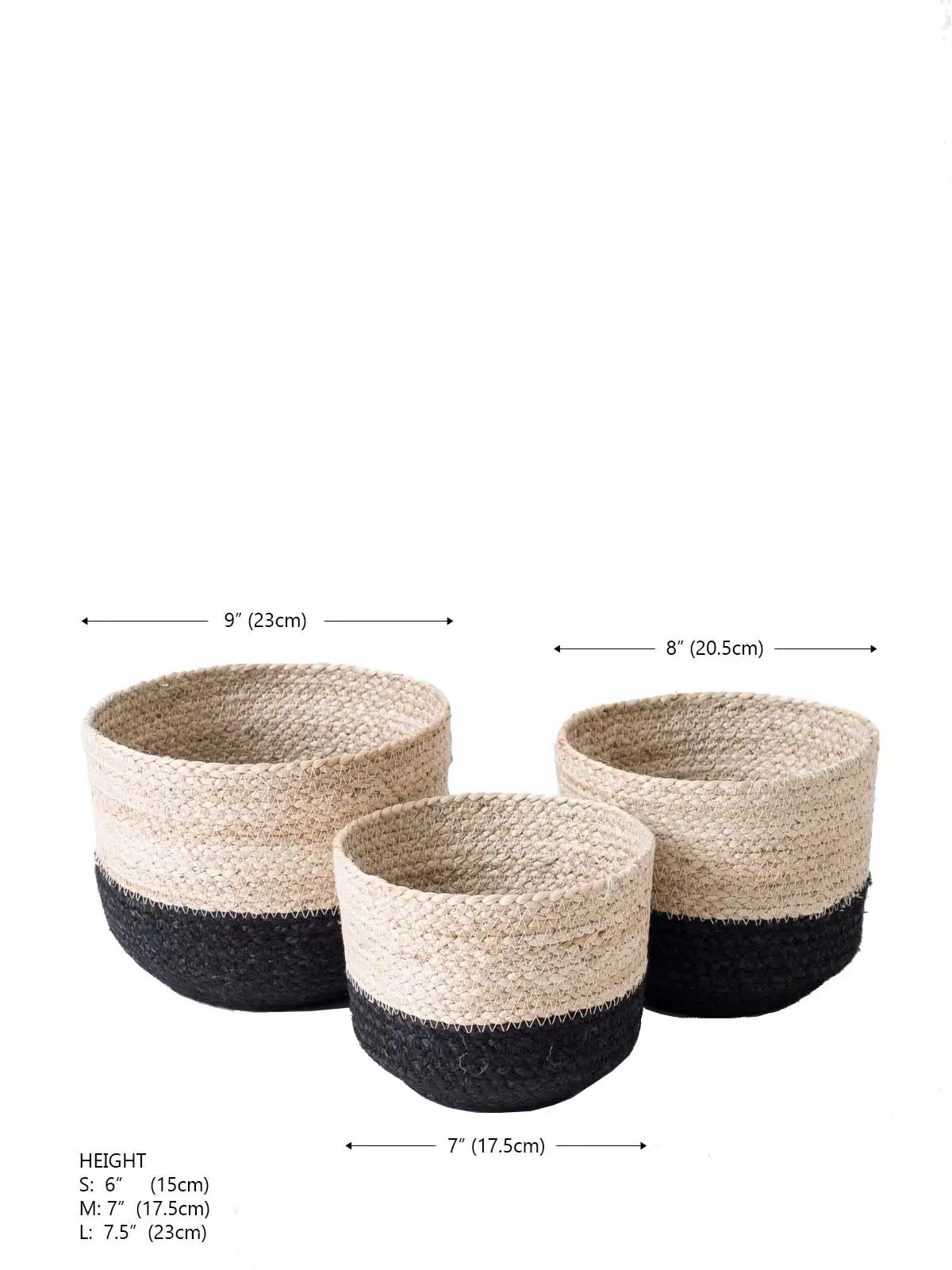 Naiya Bin handwoven jute storage baskets set of 3 natural beige with black bases by KORISSA on Tampa Home & Garden Store