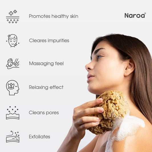 Naroa Shower Sponge by Elevate Marketplace for exfoliation with soap lather on skin on Tampa Home & Garden Store