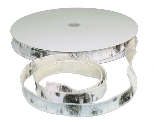 Narrow Birch Base Wire Ribbon, metallic silver birch-pattern, 1 Yard spool on Tampa Home & Garden Store