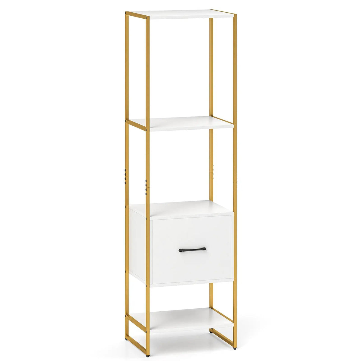 Narrow 5-tier ladder bookcase with white shelves and gold metal frame DirectDeals on Tampa Home & Garden Store