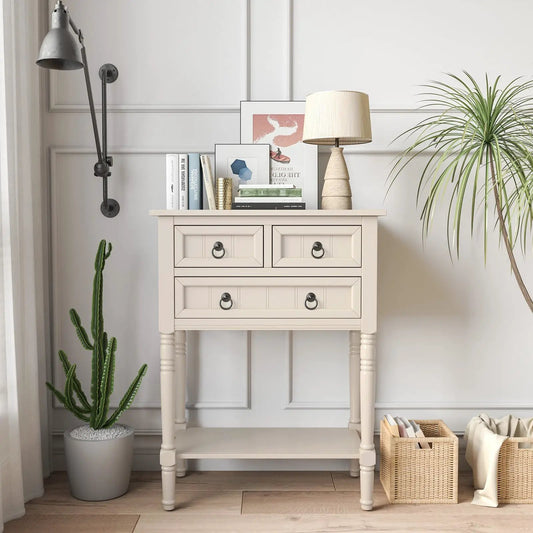Narrow Console Table with 3 Drawers and Shelf in cream finish by DirectDeals on Tampa Home & Garden Store