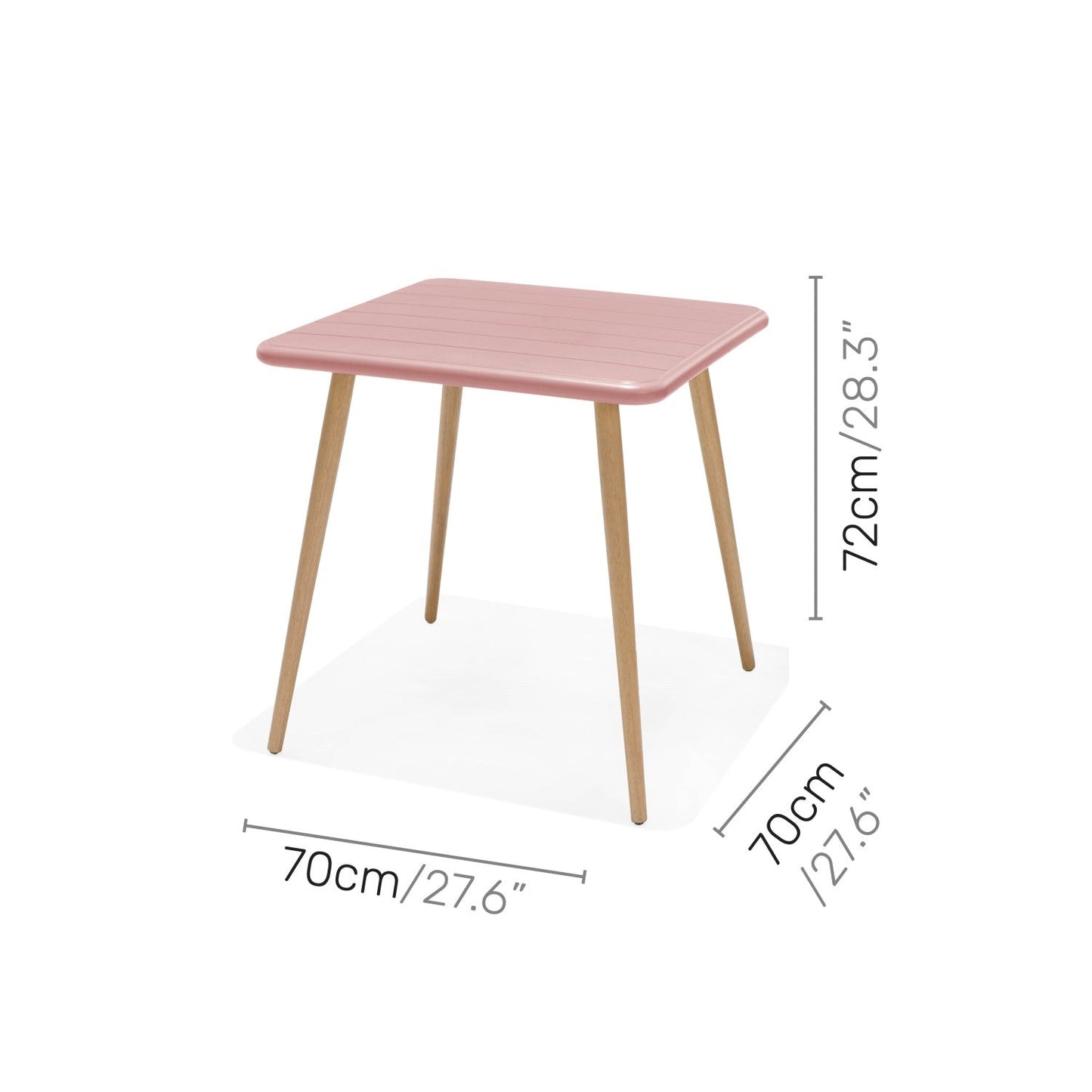 Nassau Square Table – Peony Pink Social Plastic® outdoor table with natural wood legs by LifestyleGarden US on Tampa Home & Garden Store