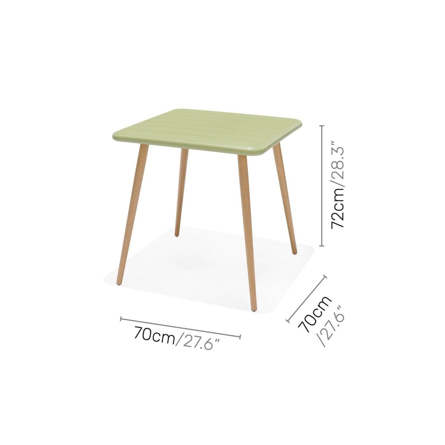 Nassau Square Table sage green Social Plastic top with wooden legs outdoor table 70x70 cm on Tampa Home & Garden Store