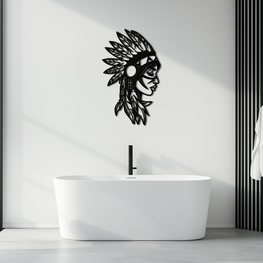 Native American Woman Metal Wall Art - Tribal Female Silhouette Steel Decor- KAF479 - Tampa Home & Garden Store