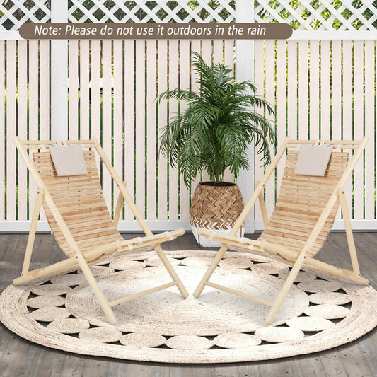 Solid Fir Wood Lounge Chair with 3-Level Adjustable Backrest and Soft Padded Headrest-Natural - Tampa Home & Garden Store