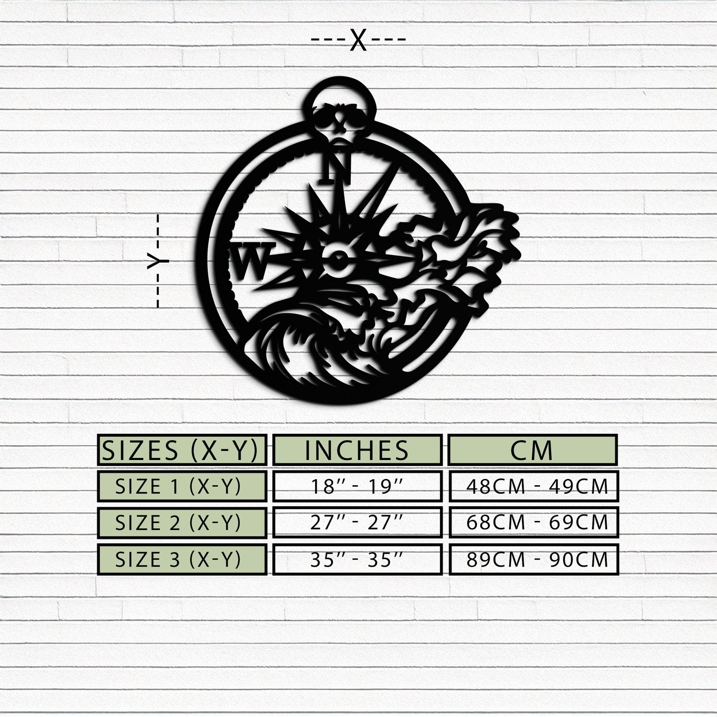 Nautical Compass Wave Metal Wall Art – Ocean Storm and Skull Design Decor- KAF704 - Tampa Home & Garden Store