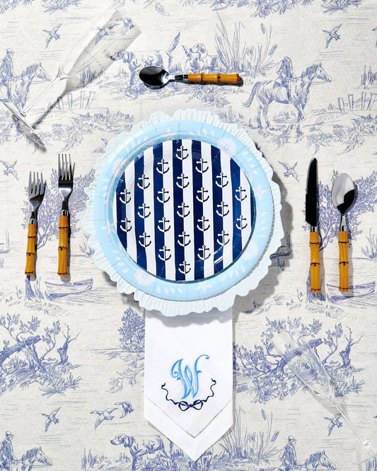 Navy Anchor Away Stripes Dessert Paper Plates - 8 Pack - Tampa Home & Garden Store