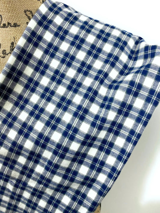 Navy blue and gray plaid infinity scarf in lightweight flannel by Thistle & Stitch on Tampa Home & Garden Store