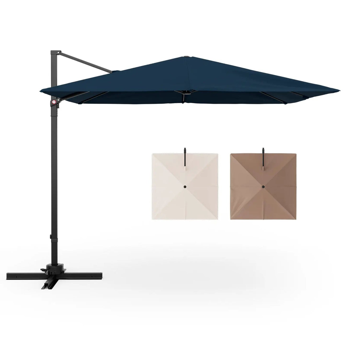 9.5 ft square cantilever outdoor umbrella navy canopy with 360° rotation; includes 2 covers on Tampa Home & Garden Store