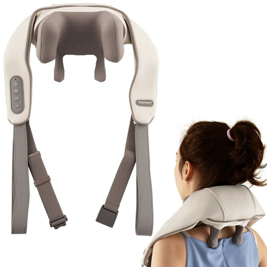 Costway neck and shoulder massager 4D deep tissue shiatsu with beige straps on Tampa Home & Garden Store