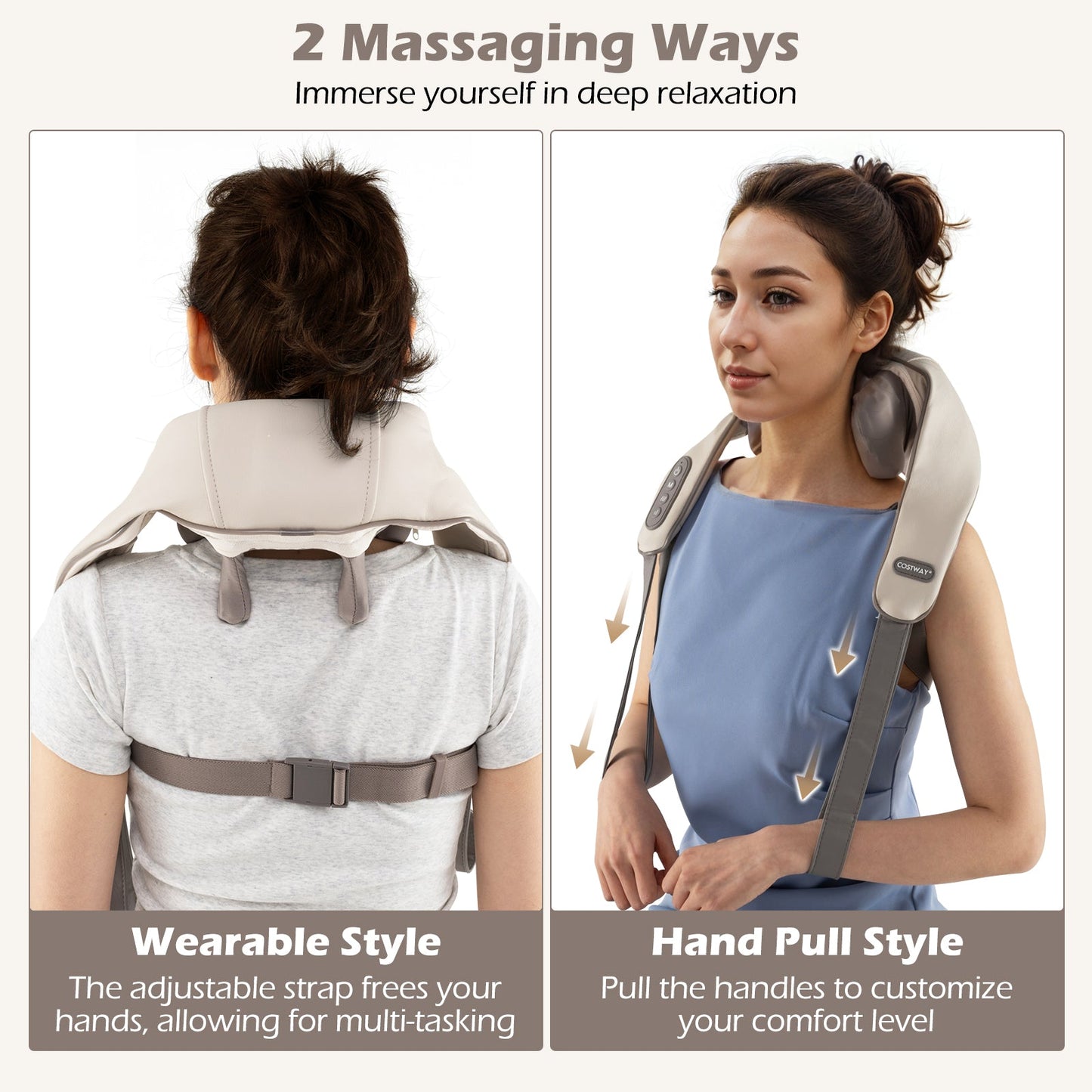 Neck and shoulder massager 4D shiatsu, wearable beige strap with built-in control panel on Tampa Home & Garden Store