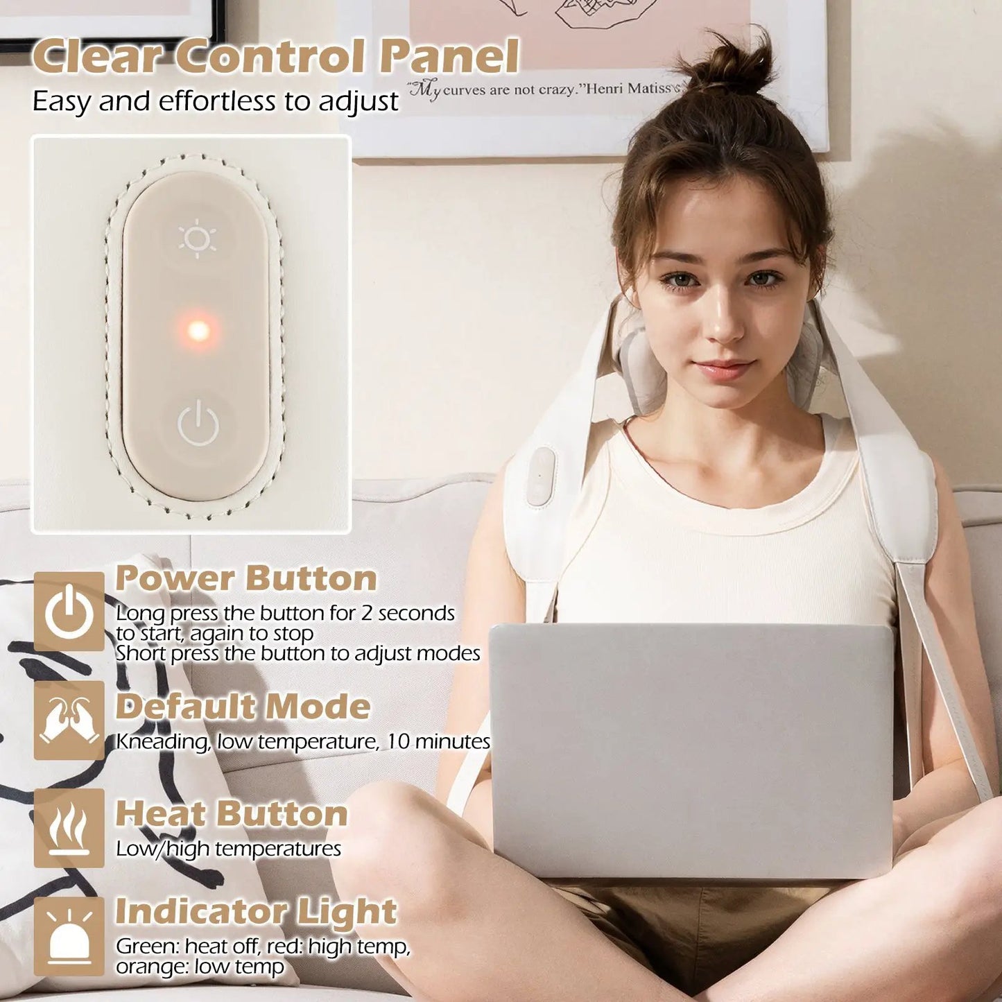 Neck and Shoulder Massager by DirectDeals, beige electric massager with 2 heat levels for pain relief on Tampa Home & Garden Store