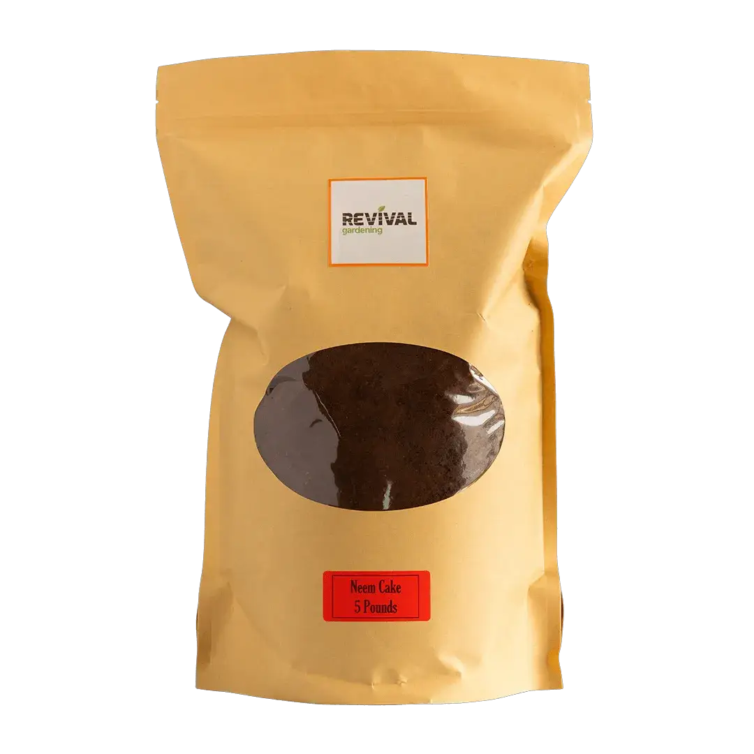 Neem Cake Fertilizer Revival Gardening soil amendment 5 lb kraft bag with window Tampa Home & Store on Tampa Home & Garden Store