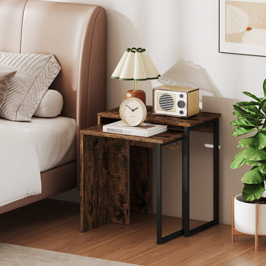 2-in-1 Nesting Coffee Table Set of 2 for Living Room and Bedroom-Rustic Brown - Tampa Home & Garden Store