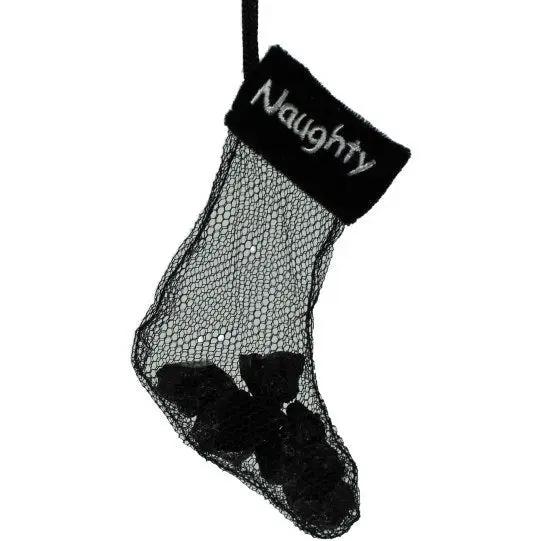 Naughty Net Stocking with Five Coals, black mesh with Naughty cuff The Country Christmas Loft on Tampa Home & Garden Store