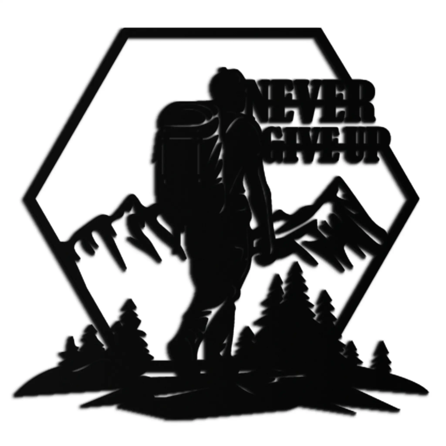 Never Give Up Hiking Metal Wall Art — black steel modern wall decor by Enova Art on Tampa Home & Garden Store