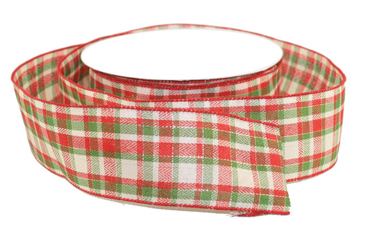 Ribbon Tartan plaid 2.5 inch wide by the yard in red, green and white on Tampa Home & Garden Store
