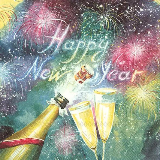 New Year Midnight Sparkle Cocktail Napkins, champagne & flutes, The Country Christmas Loft on Tampa Home & Garden Store
