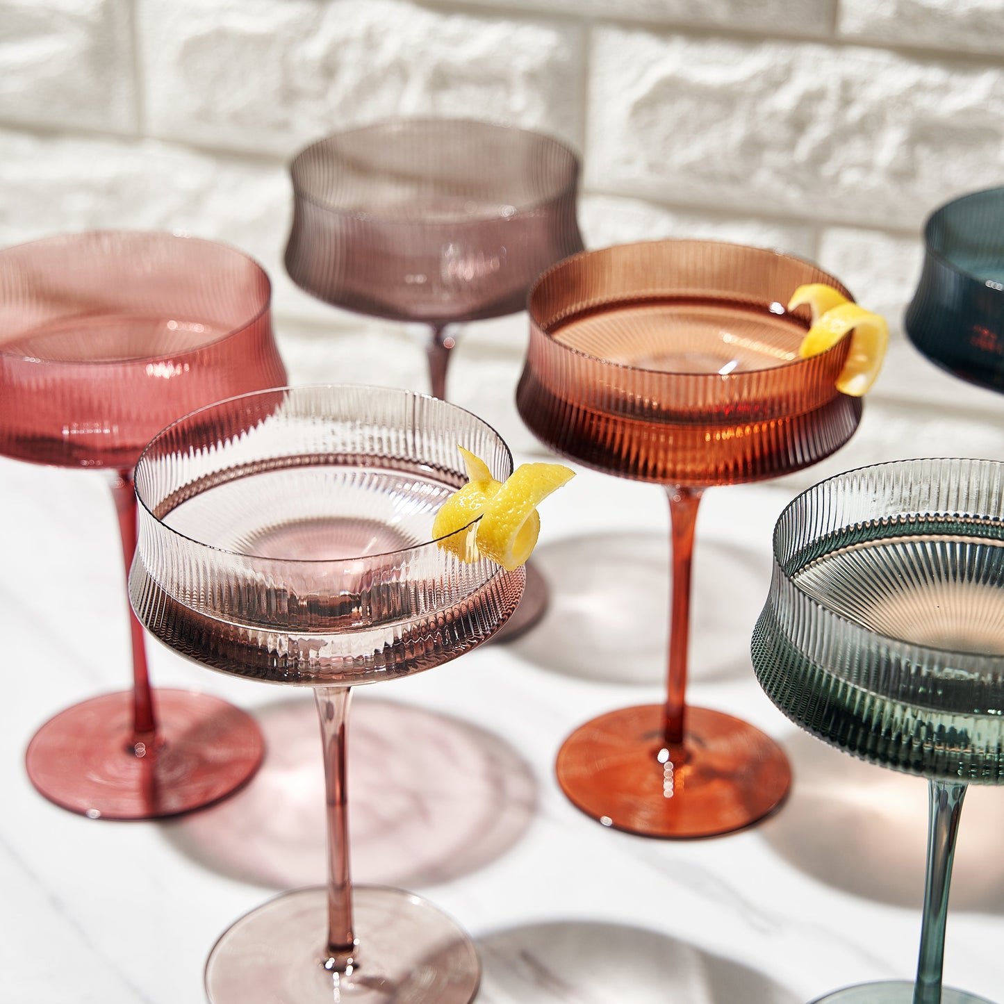Tonal Ribbed Champagne Coupe Set and Six Glasses