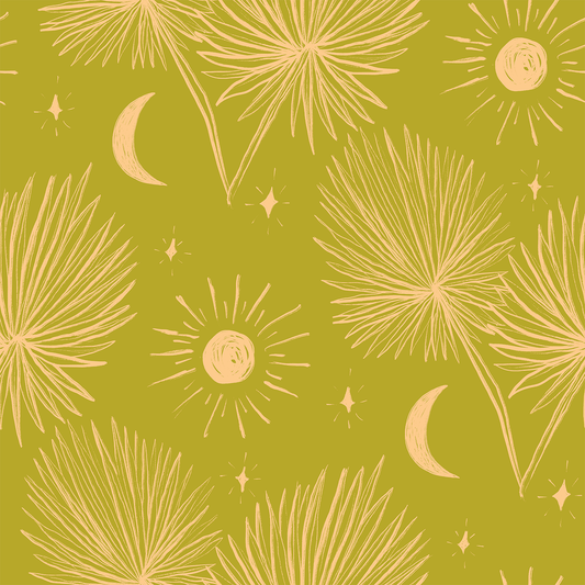 Night Palm Wallpaper, chartreuse & peach - Tampa Home & Garden Store