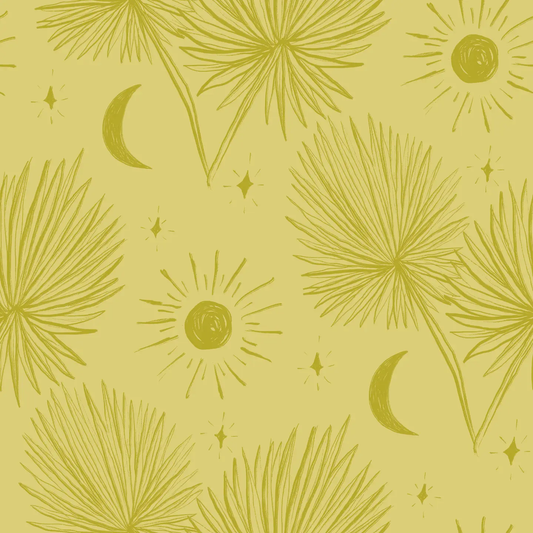 Night Palm Wallpaper lemon and chartreuse palm leaf pattern by Samantha Santana Creative on Tampa Home & Garden Store