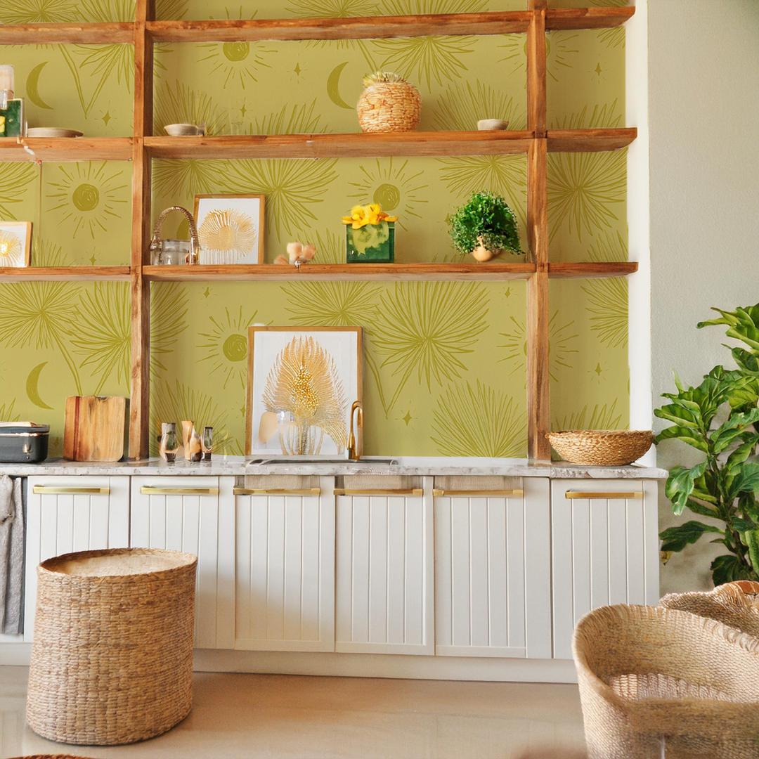 Night Palm Wallpaper, lemon and chartreuse - Tampa Home & Garden Store