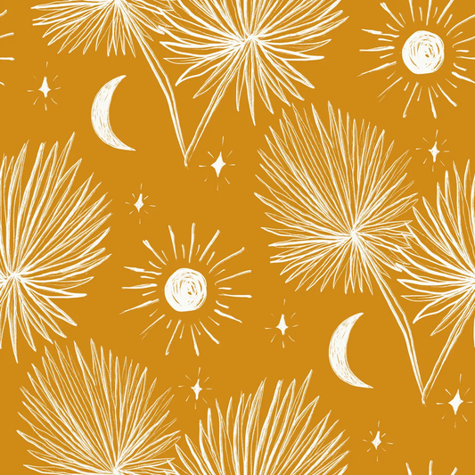 Night Palm wallpaper marigold and white by Samantha Santana Creative on Tampa Home & Garden Store