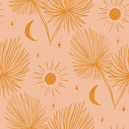 Night Palm wallpaper peach and orange palm leaf pattern Samantha Santana Creative on Tampa Home & Garden Store