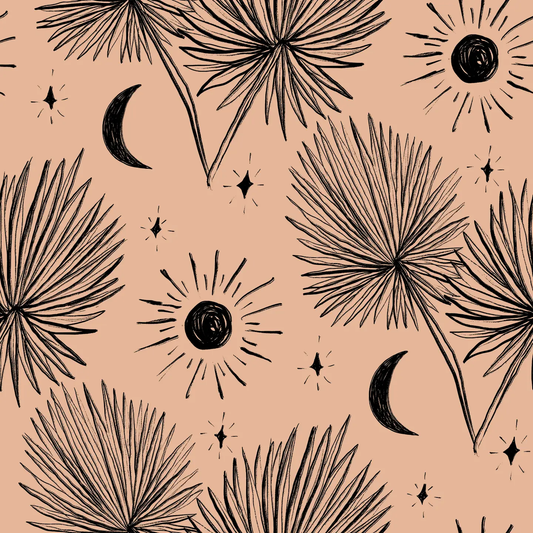 Night Palm Wallpaper terra cotta and black palm leaf pattern by Samantha Santana Creative on Tampa Home & Garden Store