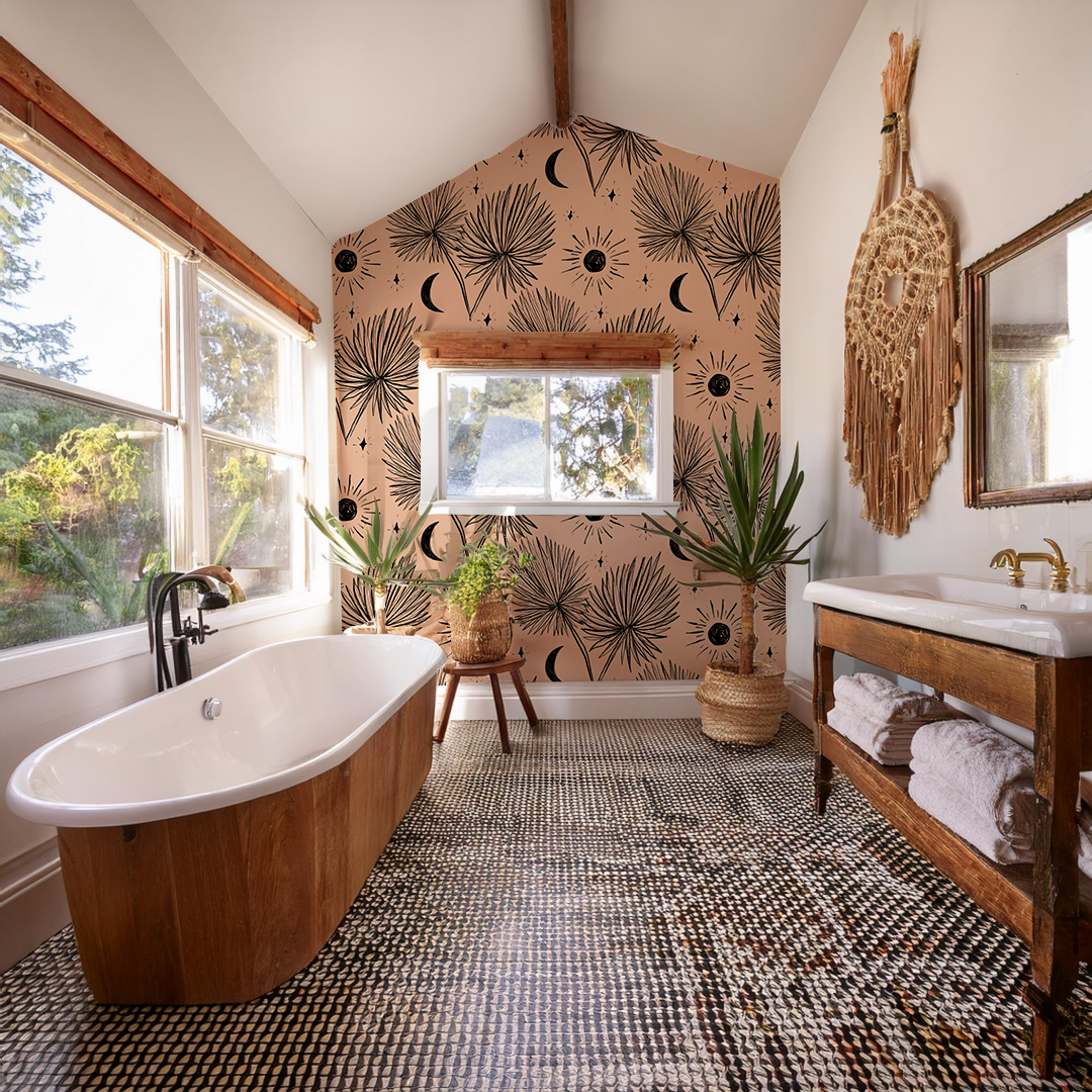 Night Palm Wallpaper, terra cotta and black - Tampa Home & Garden Store