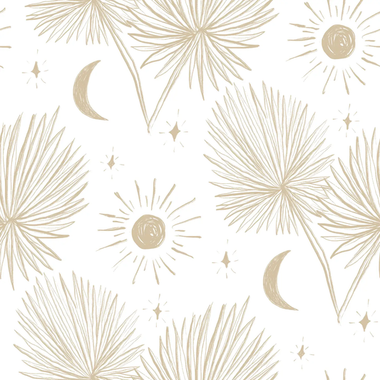 Night Palm Wallpaper white and tan with palm fronds by Samantha Santana Creative on Tampa Home & Garden Store