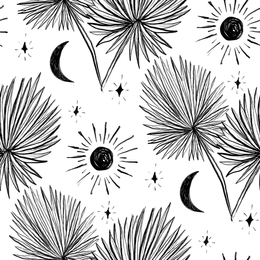 Night Palm Wallpaper in white and black by Samantha Santana Creative on Tampa Home & Garden Store