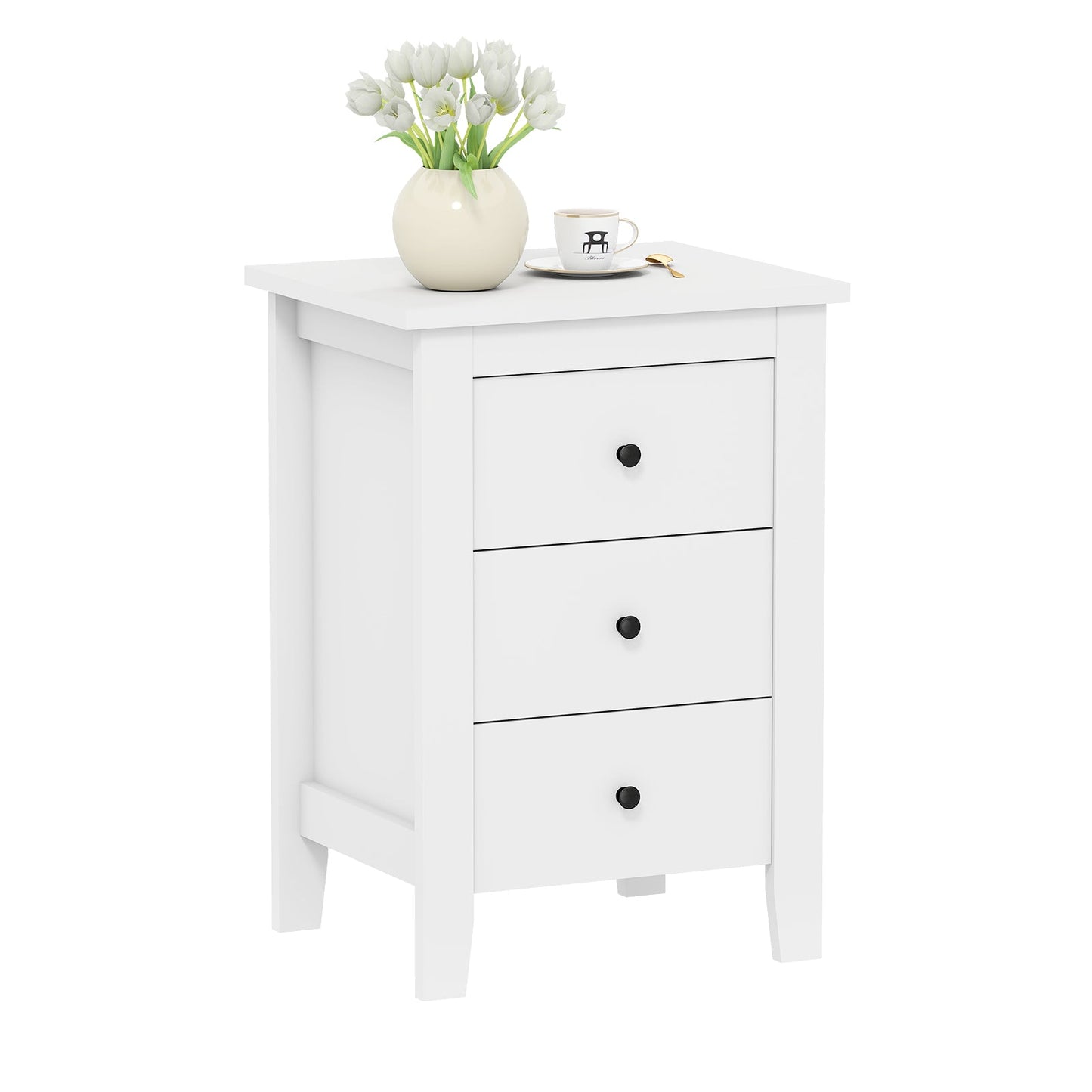 Nightstand End Beside Table Drawers Modern Storage Bedroom Furniture-Black