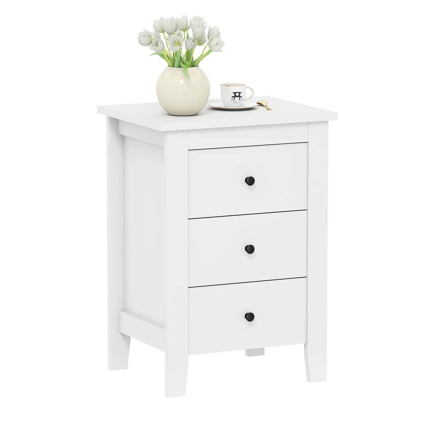 Nightstand End Table with Drawers in white with black knobs, DirectDeals, modern storage furniture on Tampa Home & Garden Store